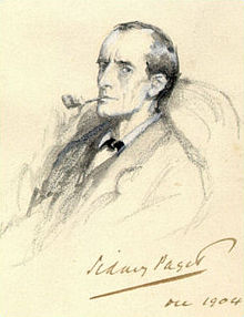 Pencil sketch by Sidney Paget depicting Sherlock Holmes