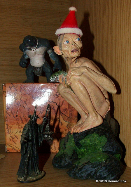 Gollum figurine with Christmas hat
