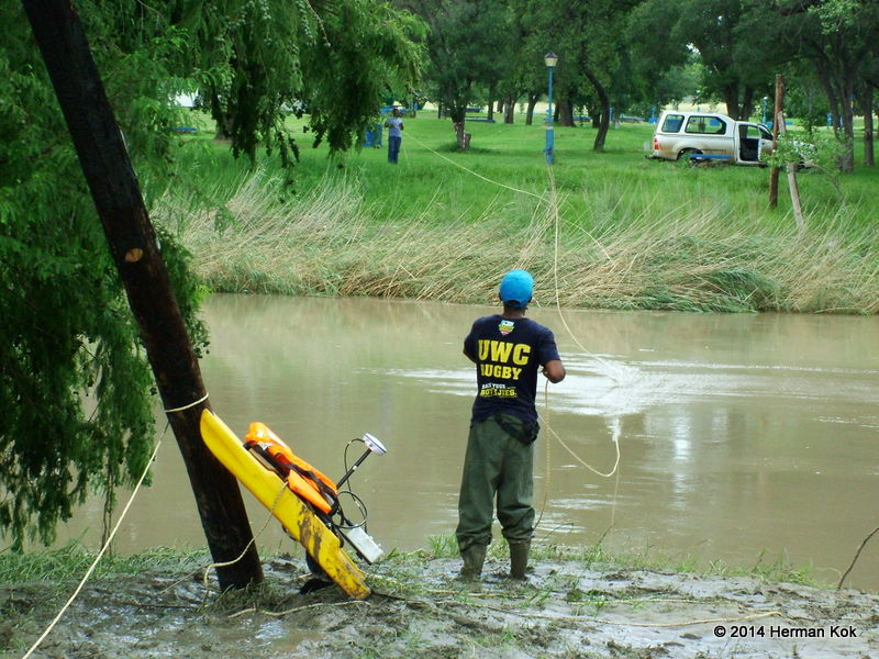 Man taking reading in river