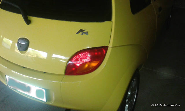 Yellow Ford Ka rear view